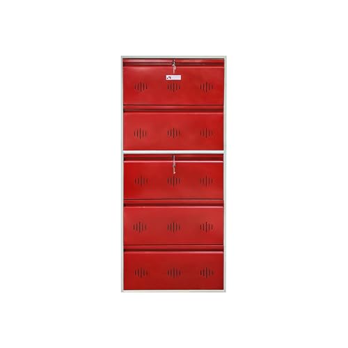 Image of StayHappy Wide Wall-Mounted Metal Shoe Rack, Red, 5 Door