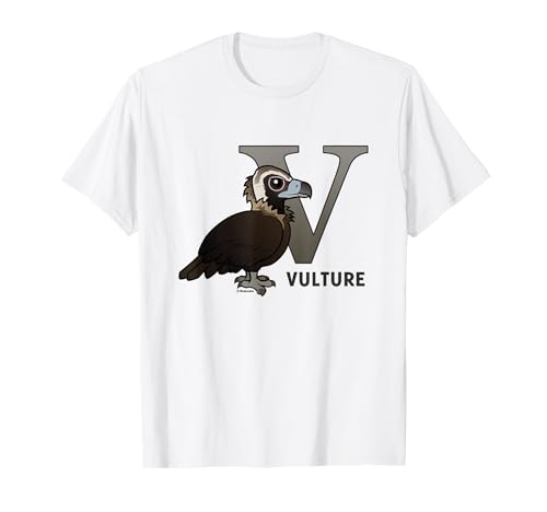 V is for Vulture Alphabet Gift | Cute Cartoon Vulture Bird T-Shirt