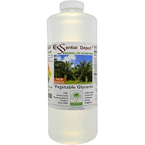 Glycerin Vegetable - 1 Quart (43 oz.) - Non GMO - Sustainable Palm Based - USP - Kosher - Pure - Pharmaceutical Grade - Safety Sealed HDPE Container with resealable Cap Cover