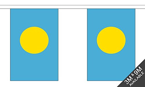 Flagtex Palau Fabric Bunting – 9m with 30 Flags – Fabric for Indoor & Outdoor Use – String Flags Banners Palauan Micronesia Pacific Island