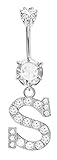  BlingBling GlitZ Bauchnabelpiercing aus Chirurgenstahl mit österreichischen hellen Zirkonia Kristallen - 6mm Edelsteinkugel - Initiale S
