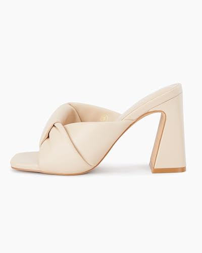 Image of Coutgo Womens Chunky Heeled Mules Puffy Knot Square Open Toe Slip On Sandals Summer Evening Party Prom Shoes