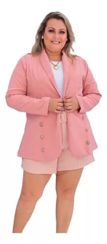 Blazer Plus Size Alfaiataria Botões Moda Feminina R066 (ROSA CLARO, G3)