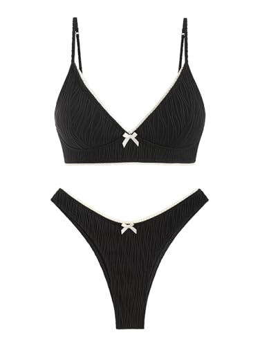 seamoly Leopard Lace Trim Bowknot Decor Cinched Tied Back Cheeky Bikini Set