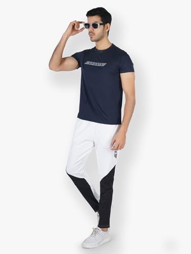 Image of Men Stretchable Polyester Round Neck Gym Sports and Yoga Wear T-Shirt Navy Blue (Pack of 1)