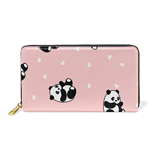 Porte-cartes de crédit cuir véritable zippé petit portefeuille panda compact