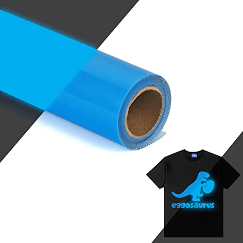 Image of HTVVETUR Glow in The Dark HTV Heat Transfer Vinyl Roll 12 Inch by 5 Feet Iron on DIY for T-Shirt PU Stretch Elastic HTV Vinyl (Dark in Glow Blue, 5FT)