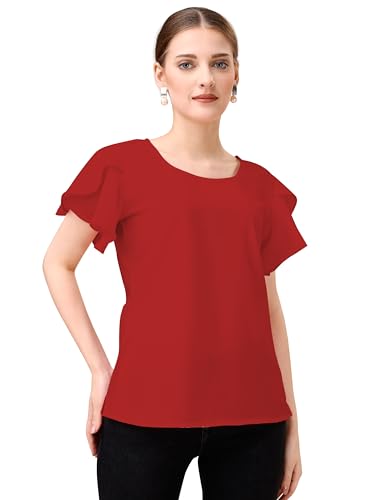 Image of Mehrang Women's Solid Ribbed Crop Tank Top Ribbed Tops for Women V-Neck 3 /4th Balloon Sleeves