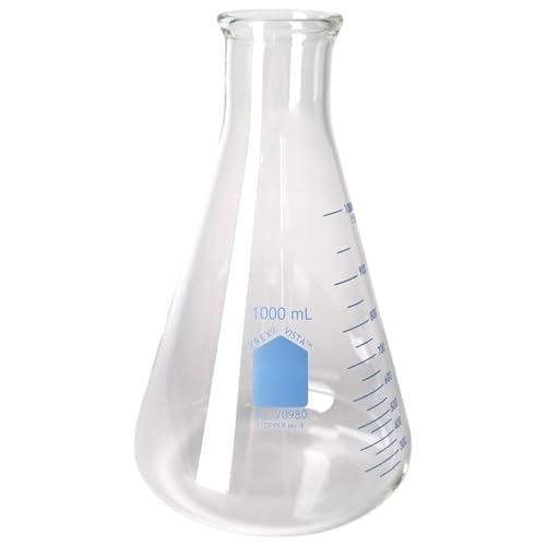 Pyrex Vista Borosilicate Glass Narrow Mouth Erlenmeyer Flasks with Heavy Duty Rim, 1000ml Capacity (Case of 12)
