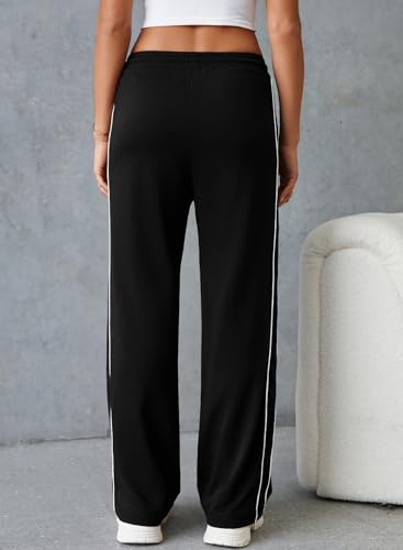 Herseas Women's 2 Side Stripes Sweatpants Wide Leg Pants Casual Drawstring Lounge Pants2