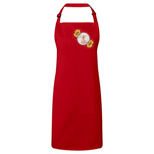 Tablier de cuisine rouge imprimé bouquet de fleurs style illustration botanique ancienne