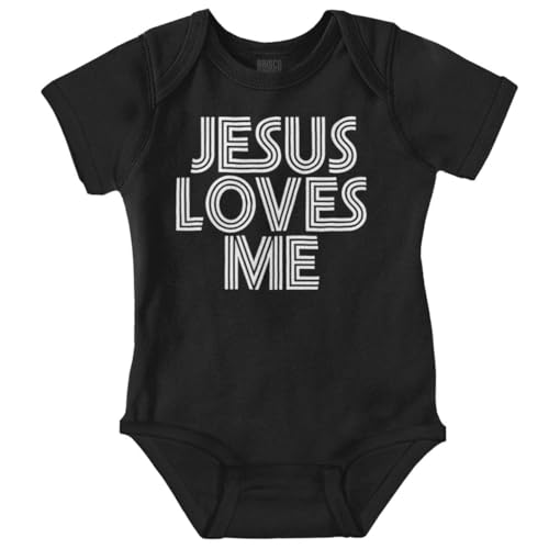 Image of Brisco Brands Jesus Loves Me Retro Christian Baby Romper Boys or Girls