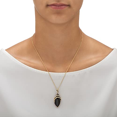 Palmbeach Jewelry Yellow Gold-Plated Marquise Shaped Natural Black Onyx Pendant (2Mm) With 18 Inch Chain #TOP2