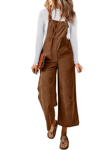 Happy Sailed Women Corduroy Overalls Winter Fall Casual Loose Sleeveless Adjustable Strap Wide Leg Jumpsuits with Pockets