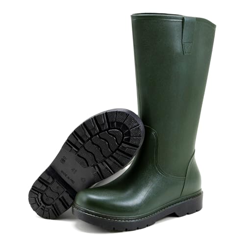 RIUETAR Rain Boots for Men, Comfort Waterproof Rubber Boots Mens Durable Anti-Slip Mud Garden Boots for Hunting Gardening Farming Fishing, Wide Calf Raining Shoes Outdoor Work Boots