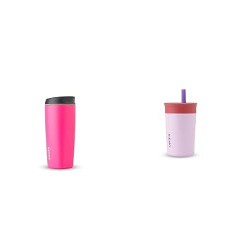 Owala 20 oz Pink SmoothSip Hot Coffee Tumbler and 12 oz Lilac Rocket Kids Spill Resistant Cold Drink Tumbler Bundle