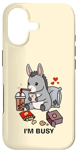 Funny Donkey Im Busy Boba eB[ XibN  j̎q ̎q LbY X}zP[X iPhone 17 p