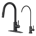 FORIOUS Kitchen Faucet and Water Filter Faucet Combo, Stainless Steel Traditional Sink Faucet with Drinking Water Faucet Fits Reverse Osmosis, Water Filtration System and Pot Filler, Matte Black