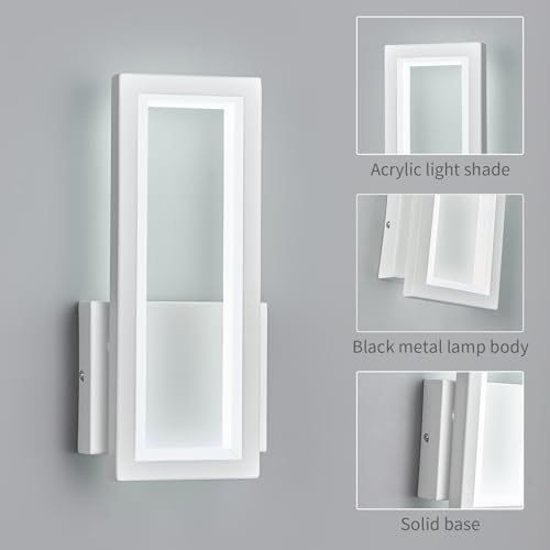 Image of Modern White Wall Sconce Set of Two 18W Indoor LED Simple Wall Fixture 6000K Rectangle Vanity Wall Lights for Living Room Bed0room Hallway Stairs, 513-White-2Pack