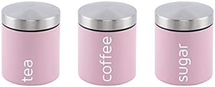 Kitchen Airtight Tea, Coffee & Sugar Jars Food Canister Storage Set 3pc Stainless Steel Light Green (Dainty - Seafoam)