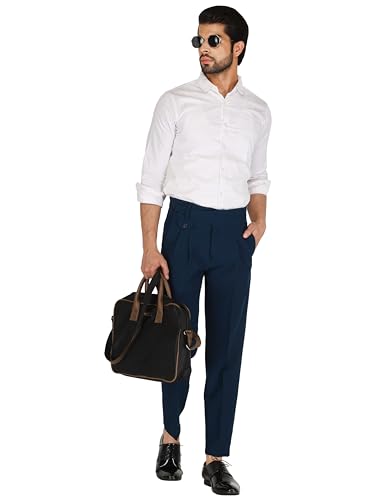 Image of MALENO Tapered Stretchable Poly Lycra Double Pleated Broad Waist Band Gurkha Pants for Men | Korean Fashion Dress Pant for Men