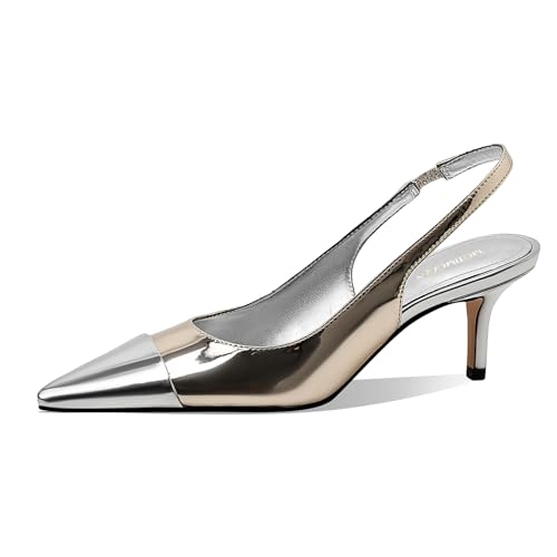 Image of Women's Kitten Heel Slingback Pointed Closed Toe Pumps Dress Shoes for Women Low Stiletto Heels for Women Comfy Dressy Heels