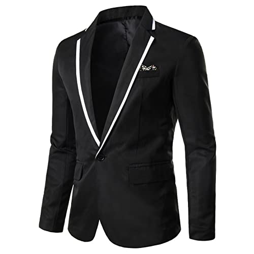Maiyifu-GJ Men's Casual Slim Fit Sport Coat Solid One Button Notched Lapel Suit Jacket Lightweight Daily Tuxedo Blazer (Black,4X-Large)