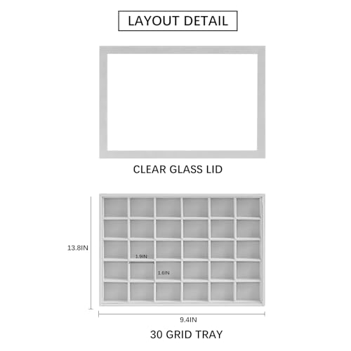 Image of Wudygirl Jewelry Organizer Velvet Jewelry Tray with Lid Earring Holder Organizer Drawer Insert 30 Gird Earring Tray Ring Storage for Women Adjustable Set of 2 (Gray)