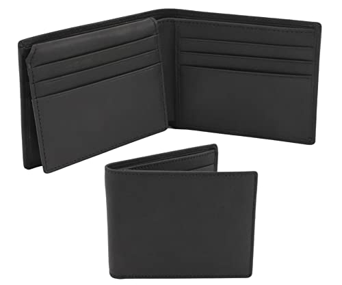 Genuine Leather Wallet for Men, RFID Blocking Bifold Wallet with Flip Up ID Window, Mens Real Leather Wallet with Gift Box (Black)