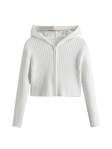 SHENHE Girl's Zip Up Hooded Sweater Ribbed Knit Lightweight Cropped Cardigan Sweater Jacket