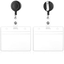 2 Pack Clear Plastic Horizontal Name Tag Badge ID Card Holders Clear ID Card Holders Soft Plastic Badge Holders Retractable Badge Holders with Heavy Duty Badge Reels for Nurse Doctor Teacher Office
