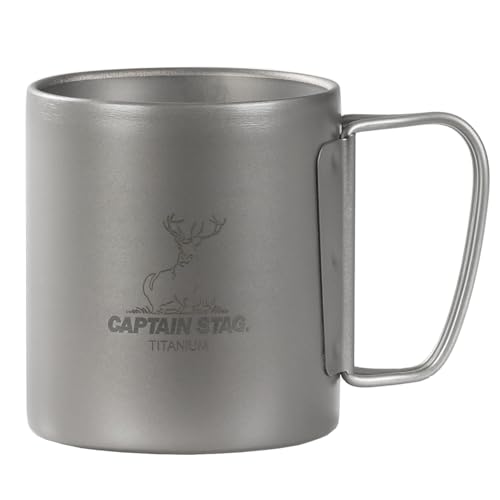 キャプテンスタッグ(CAPTAIN STAG) アウトドア コップ マグ カップ タンブラー ダブルマグカップ 300ml 折りたたみハンドル 中空構造 軽量 チタン製 日本製 燕三条産 UH-4505