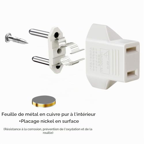 VGUARD [Lot de 6] Adaptateur de Prise Voyage USA vers France/Europe, Blanc – vue 4