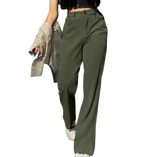 Ladies' Corduroy Pants Solid Wide Leg Loose Fits Flare Pant Button On Comfy High Rise Baggy Women Trousers