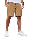 COOFANDY Men's Casual Shorts Cotton Elastic Waist Drawstring Shorts Lightweight Summer Beach Shorts Dark Khaki