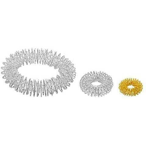 Power Ring Set - Bracelet (Silver) + Ring (Silver Large) + Ring (Small Gold) / Acupressure Ring / Massage Bracelet / Arm Massage Ring Silver Cover