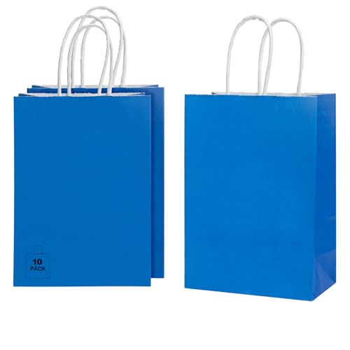 CHARMGIFTBOX 10 Stück 15 x 21 x 8 cm Blau Papiertüten mit Henkel, Geschenktüten für Ostern, kleine süße Tüten für Kinder- und Erwachsenenpartys, Geburtstage, Hochzeiten, Babypartys