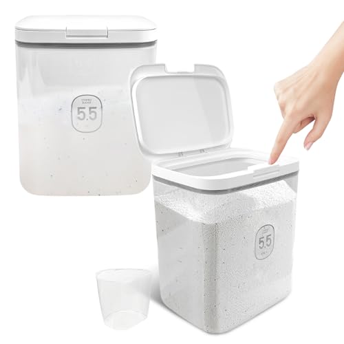 2 Pack 5.5L Laundry Detergent Dispenser with One-Press Lid, Laundry Powder Container for Laundry Room Organization and Storage Pod and Airtight Dishwasher Pod Holder for Bead Powder