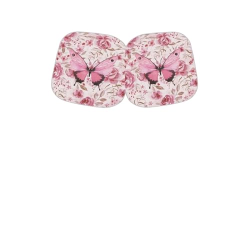 Image of Pink Butterfly Car Sun Shade for Windshield, 2-Pack, Universal Fit, 28.5 x 25.5 inches, Butterfly Print