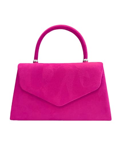 LeahWard Women's Faux Suede Clutch Bag Party Wedding Top Handle Handbag Purse Gift (Fuchsia Suede)