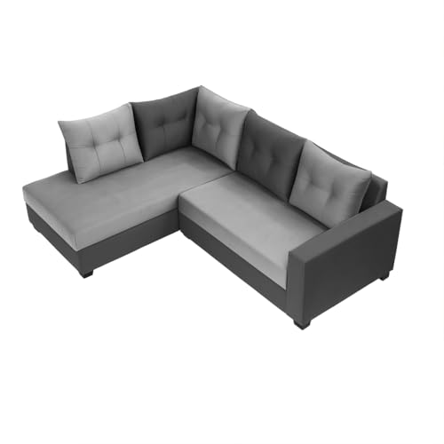 Image of SOCOZI Oriana 4 Seater LHS L Shape Sofa Set | Soft Velvet Suede Fabric | Modern Design | Plush Comfort Cushions for Living Room (Light Grey-Dark Grey)