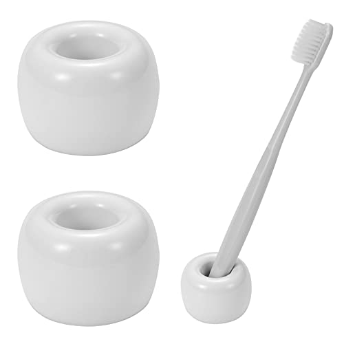 Mini Ceramic Couple Toothbrush Holder, Hand-Made Bathroom Toothbrush Holder, Electric Toothbrush Head Holder and Office Pen Holder 2-Piece Set (White)