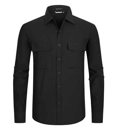 Alex Vando Mens Button Down Shirts Two Pockets Long Sleeve Casual Dress Shirt for Men