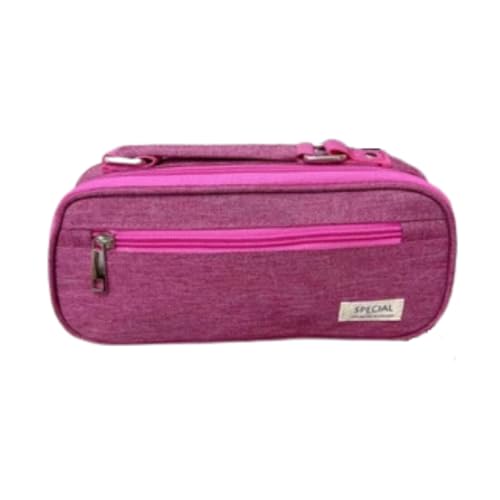 Estojo Escolar Com Compartimentos Organizador Para Lápis Canetas Ziper Resistente Com Alça Papelaria Fofa, PREMIUM (Rosa Escuro)