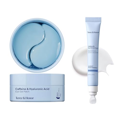Image of TEREZ & HONOR Under Eye Patches for Dark Circles with 8% Caffeine Eye Cream - Eye Care 2 Step Kit, Dermatologist Tested Korean Skincare Formula, 60 Pcs + 20mL
