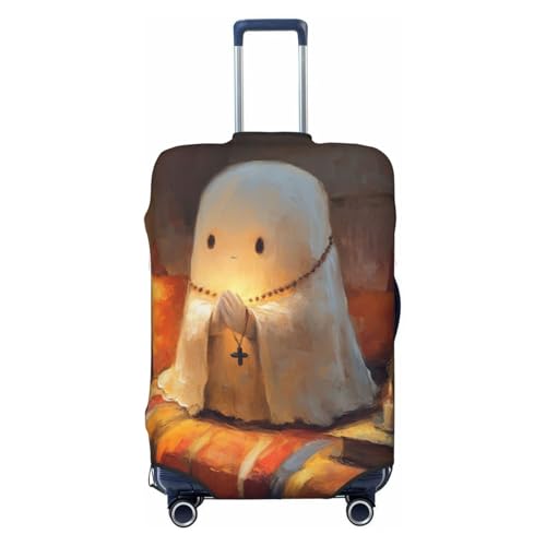 Cute Ghost In Prayer On Bed Vintage Christian Elastic Travel Luggage Covers Dustproof Scratch-Resistant Suitcase Protector Fit 22-24 Inch