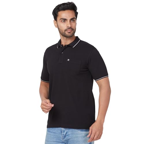 Image of Raymond Men's Modern Fit Solid Pattern Pure Cotton Half Sleeve Polo Neck Casual T-Shirt