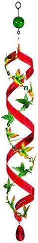 Evergreen Garden Hummingbirds with Red Ribbon Hanging Metal and Plastic Wind Twirler