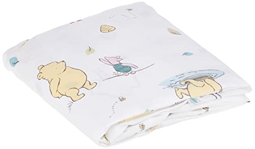 Image of Disney Winnie The Pooh Classic Pooh 100% Cotton Fitted Crib Sheet in Ivory, Butter, Aqua and Orange