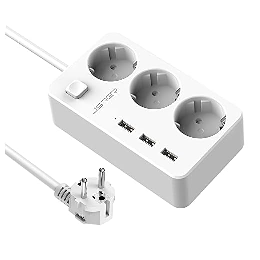 JSVER Regleta Enchufe de 3 Tomas, Regletas electricas 3 Puertos de Rápida USB(5V/3,1A), Regletas Múltiples con Protección contra Sobrecargas y Interruptores para Viajes en Casa, 1,5M-Blanco